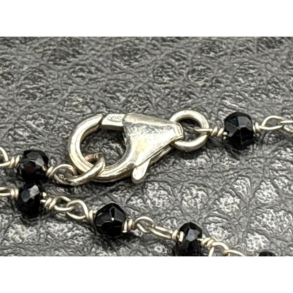 Vtg Coin Pearl Sterling Silver 925 Black Bead Necklace Opera Flapper Length 40